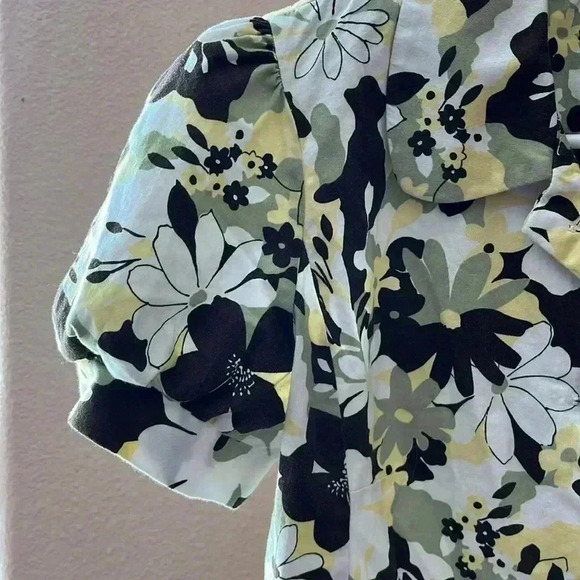 Perceptions New York size 8 (G13)brown yellow and white puffy short sleeve top - Picture 2 of 7